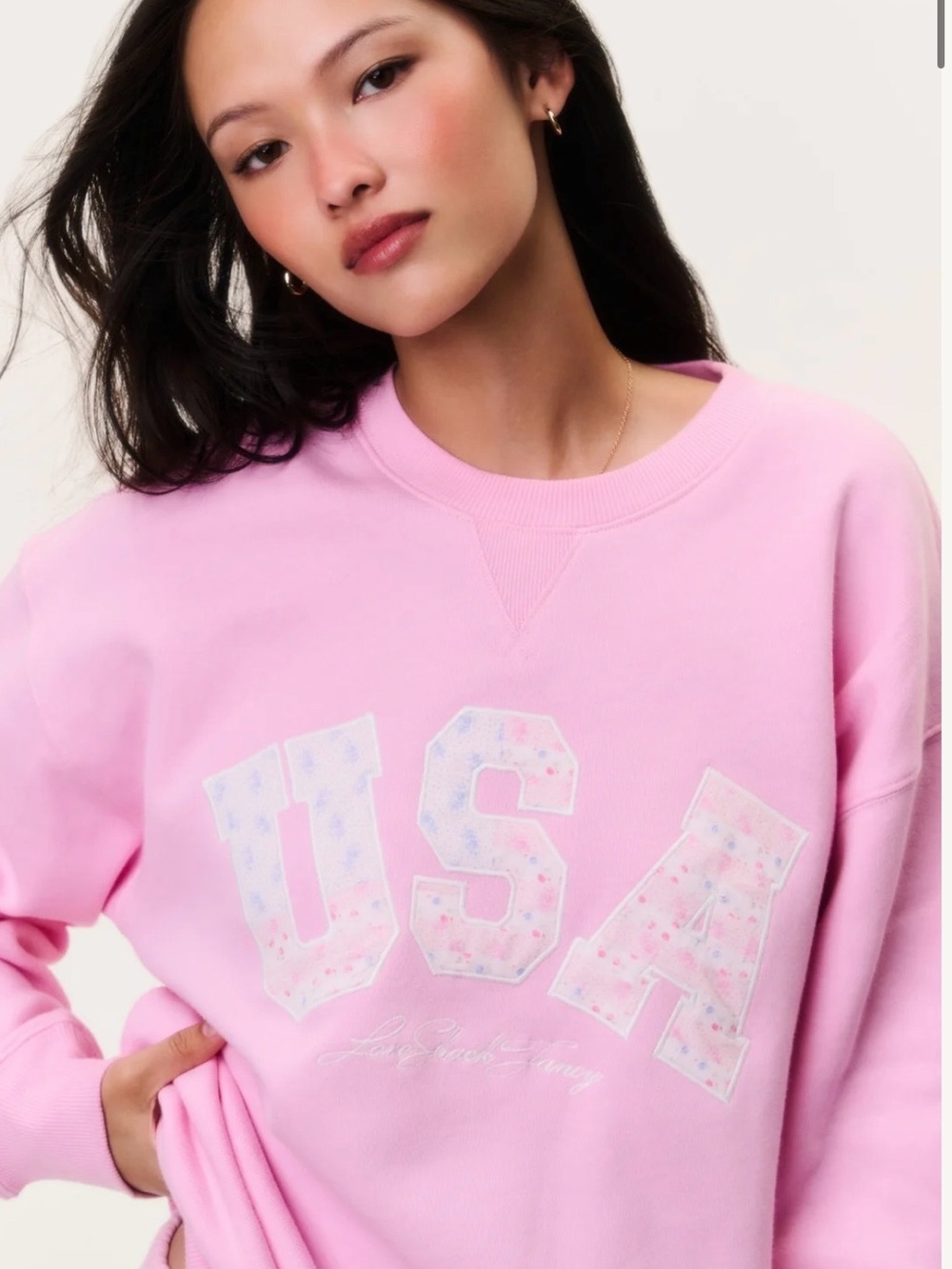 LoveShackFancy Pink USA Floral Embroidered Crewneck Sweatshirt Palo Pullovers